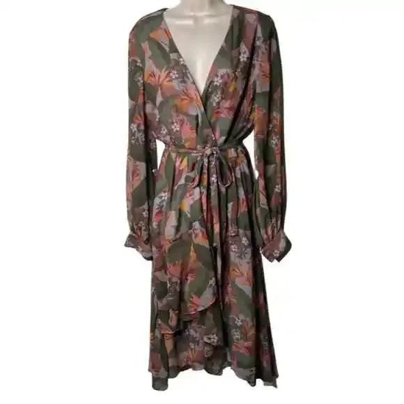 Badgley Mischka Multi Floral Wrap Dress sz 16 - Picture 2 of 11